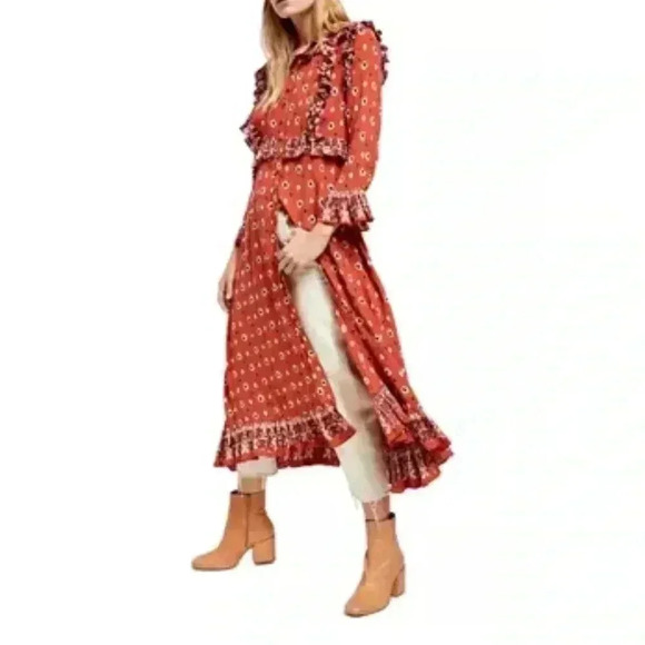FREE PEOPLE CALICO SKIES MIDI DRESS - Picture 6 of 16